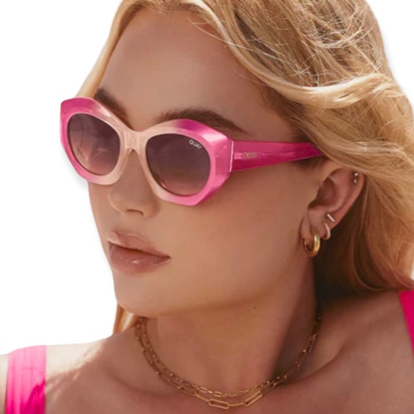 QUAY Real Me Sunglasses Pink Ombre Frame Brown Lens Geometric Shape NWT - Picture 12 of 12
